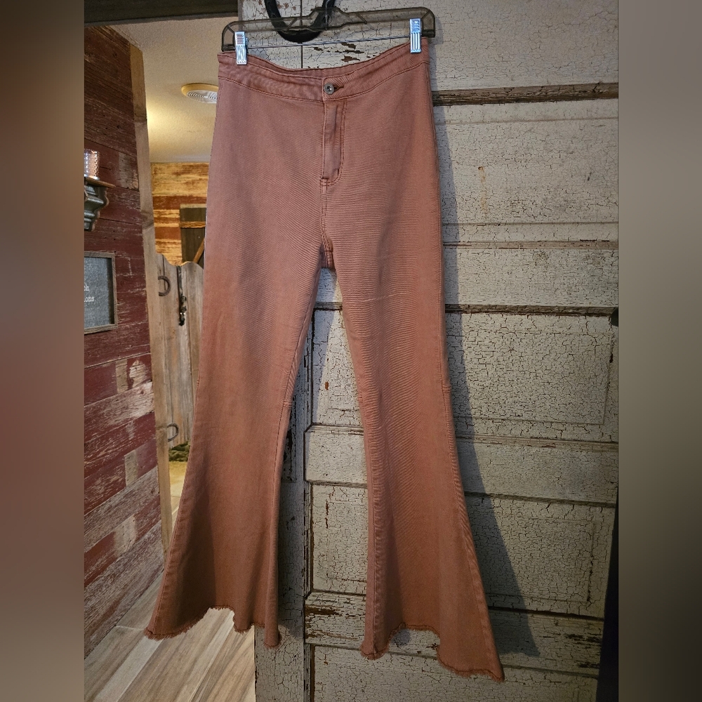 Womens ANNA KACI peach Flare Bell Bottom Jeans Sz. 29 Sz. Large GUC!